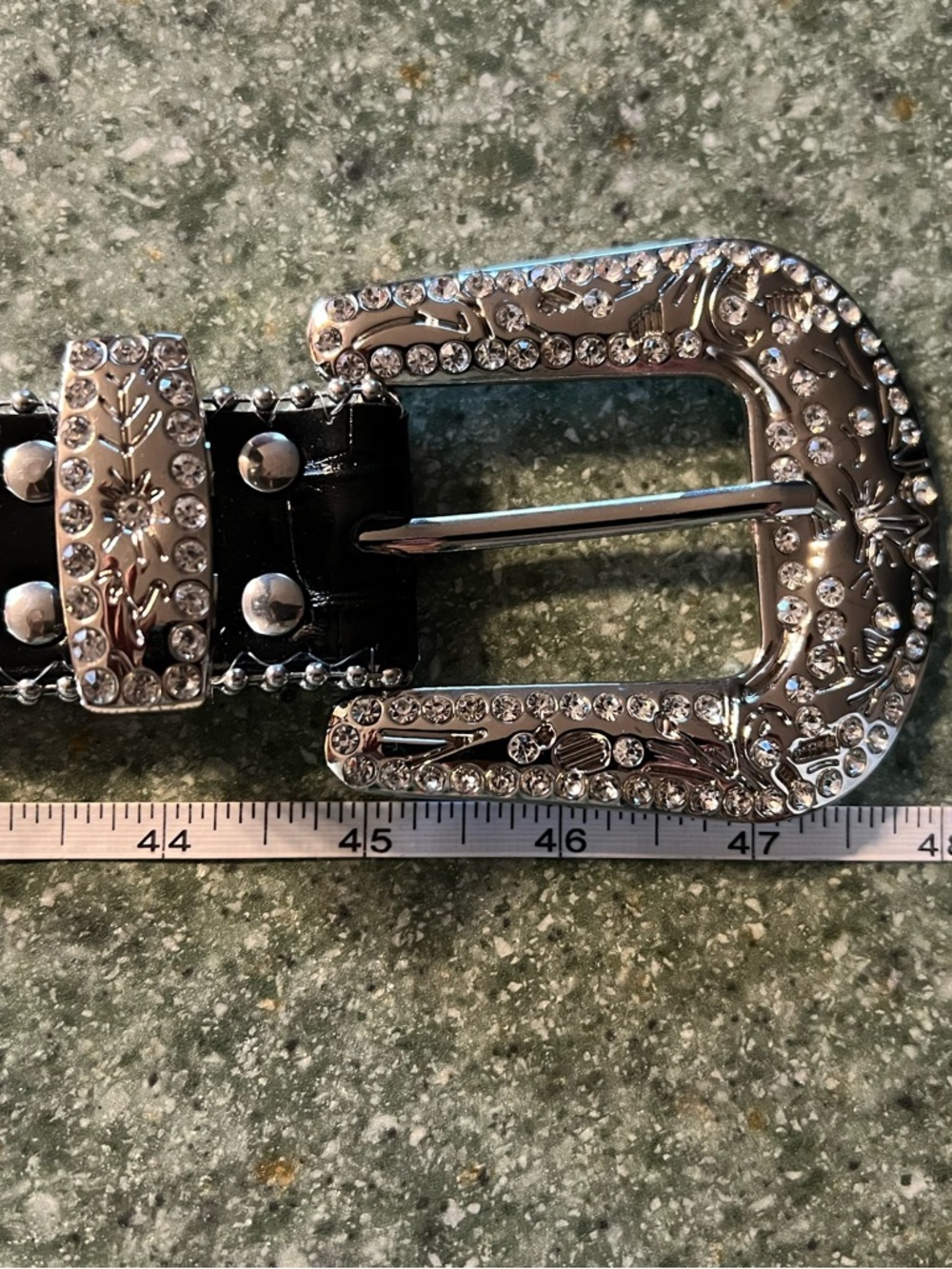 Rhinestone-Embellished Black Western Belt with Silver Buckle - Picture 8 of 9
